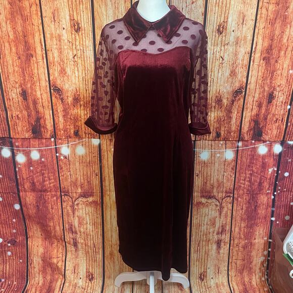 NWT Belle Poque Holiday Party Dress sz Extra Large Burgundy Wine Stretch Velvet - Picture 2 of 10